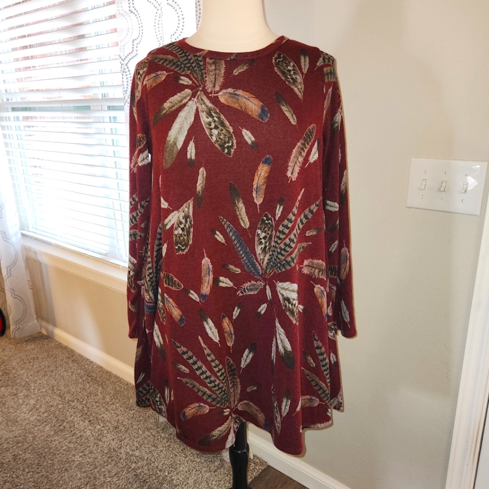 Chic Soul Burgundy Feather Tunic / Dress, Sz. 2XL